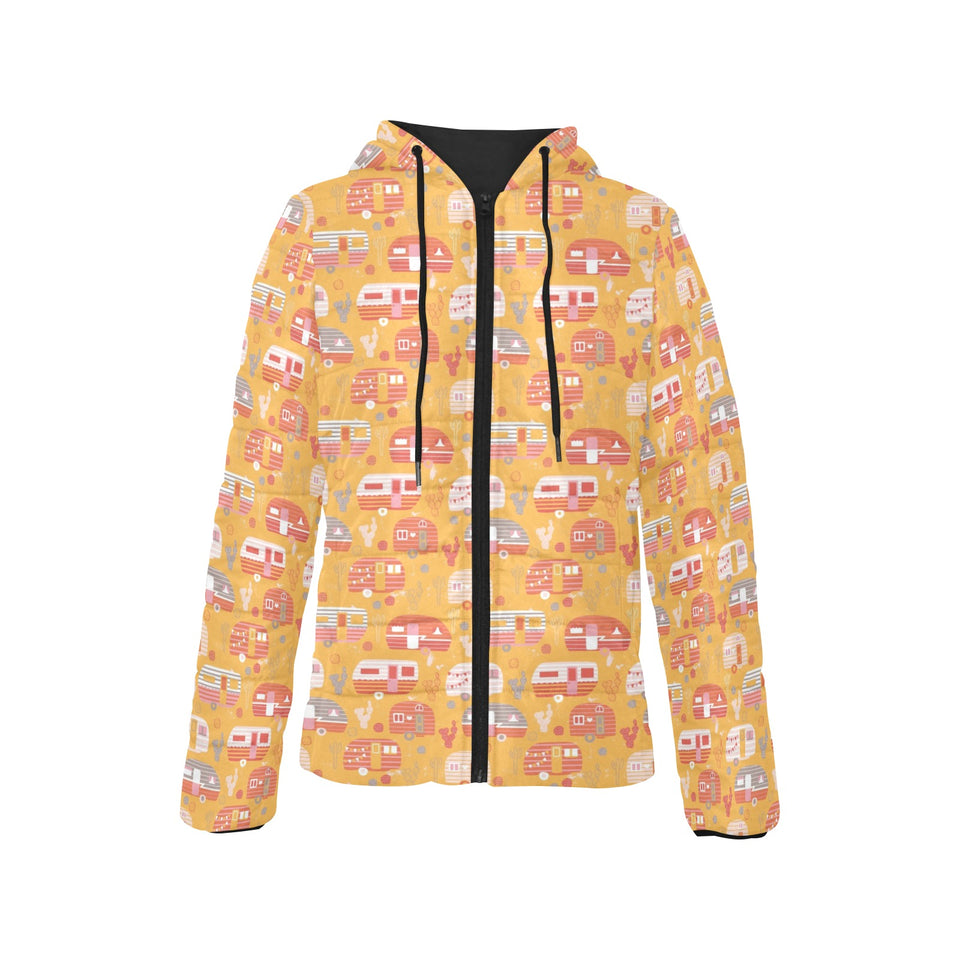 Camper Van Pattern Print Design 04 Women's Padded Hooded Jacket
