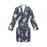 Cute sloth astronaut star planet rocket pattern Women's Long Sleeve Belted Night Robe