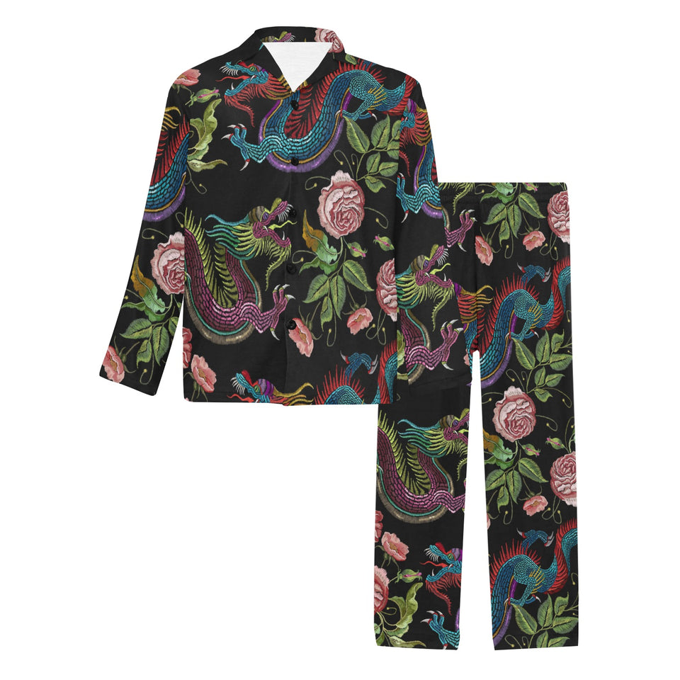 Dragons flower pattern Men's Long Pajama Set