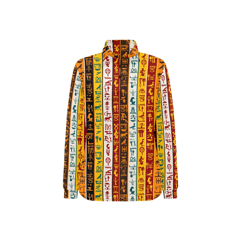 Egypt Hieroglyphics Pattern Print Design 01 Women's Long Sleeve Polo Shirt