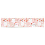 Cute snowman christmas tree snowpink background Table Runner