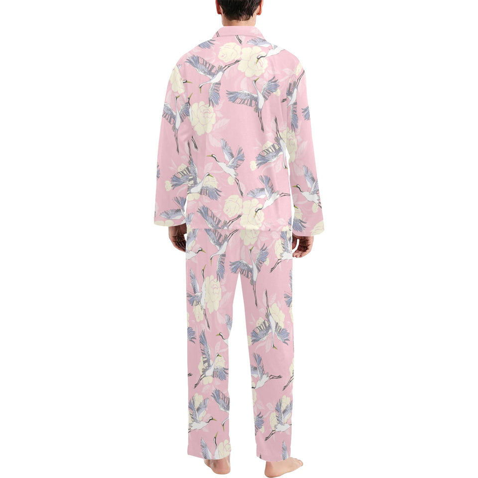 Japanese crane rose pattern Men's Long Pajama Set