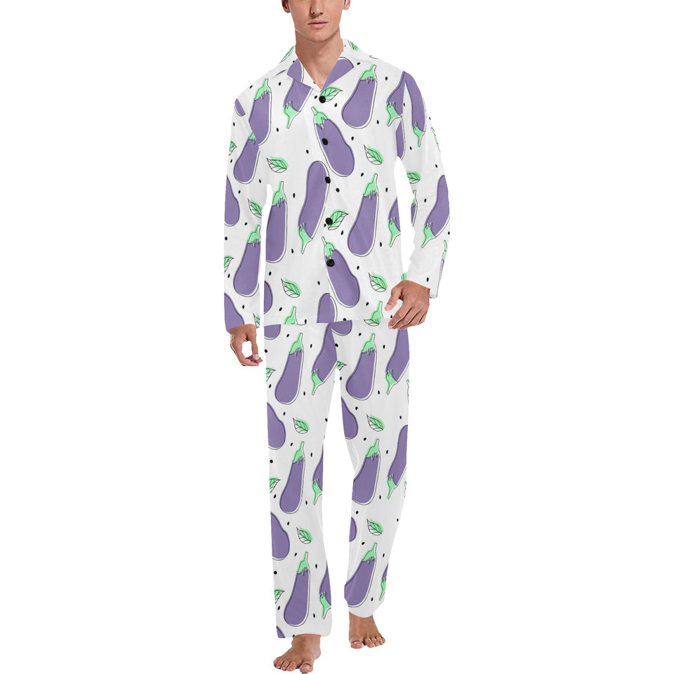 Eggplant Pattern Print Design 05 Men's Long Pajama Set