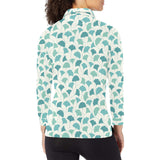 Green ginkgo leaves pattern Women's Long Sleeve Polo Shirt