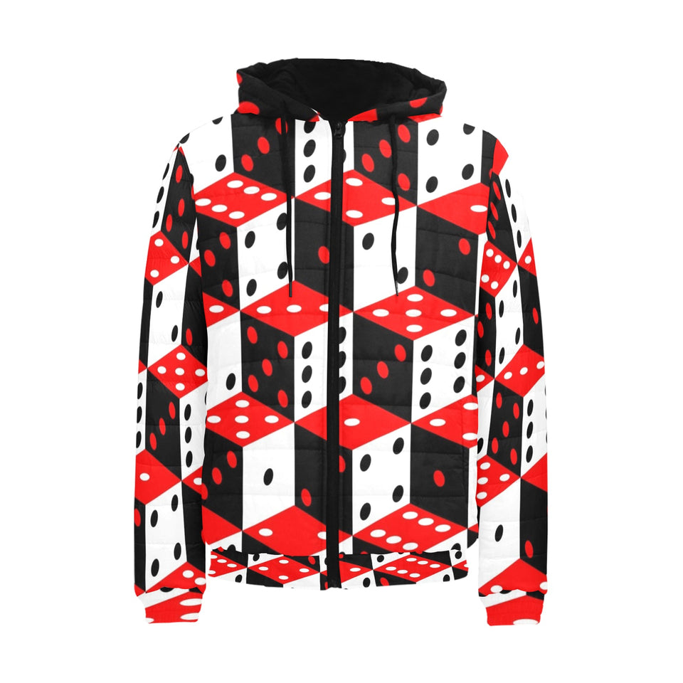 Dice Pattern Print Design 02 Men's Padded Hooded Jacket