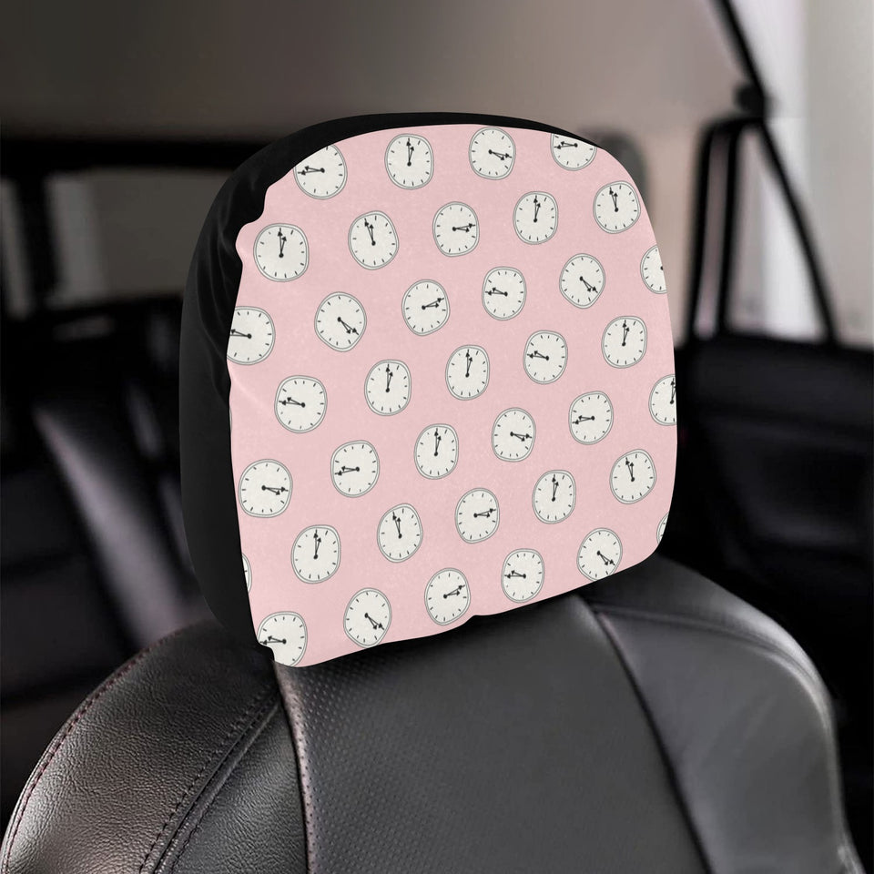 Clock pattern pink blackground Car Headrest Cover