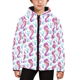 Purple seahorse blue coral pattern Kids' Boys' Girls' Padded Hooded Jacket