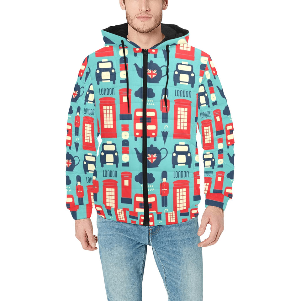 British Pattern Print Design 04 Men's Padded Hooded Jacket