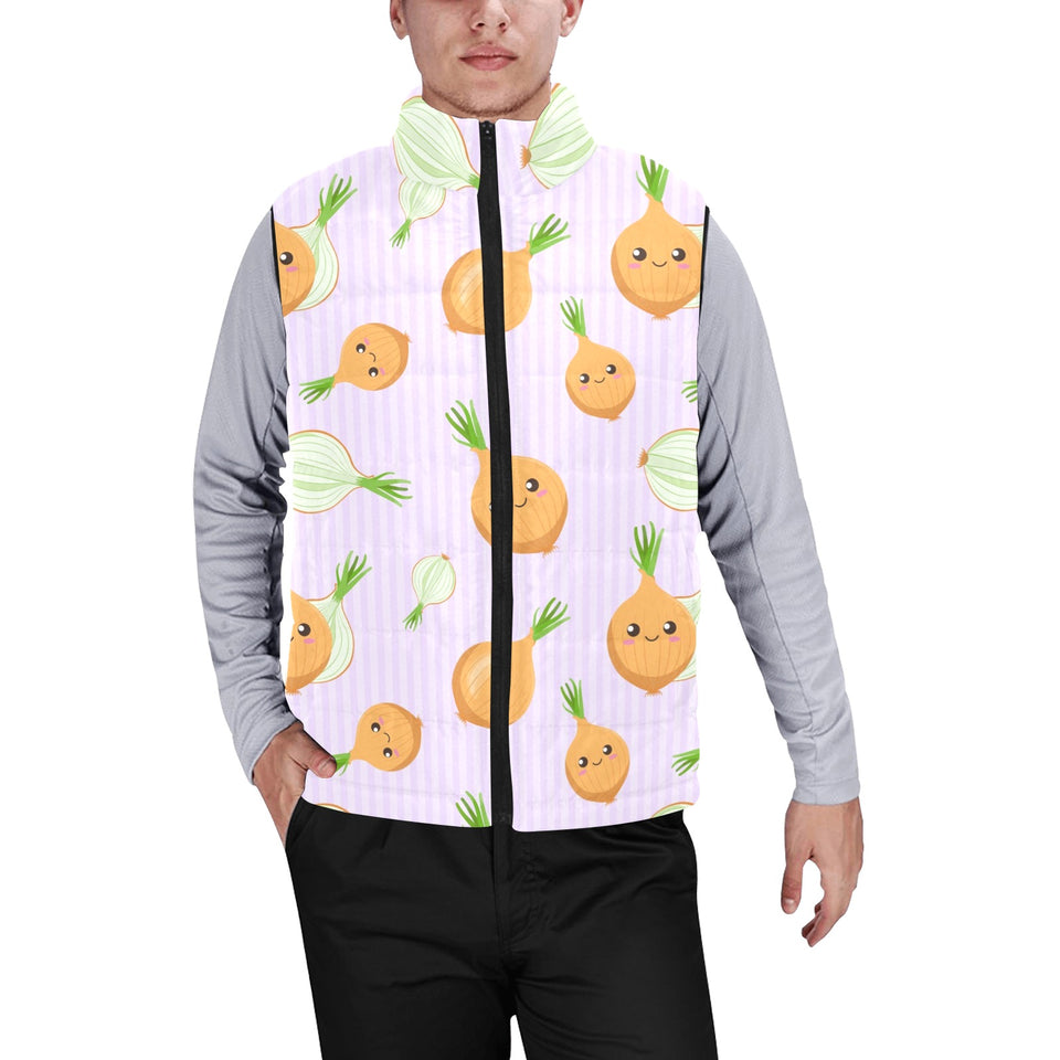 cute onions smiling faces purple background Men's Padded Vest