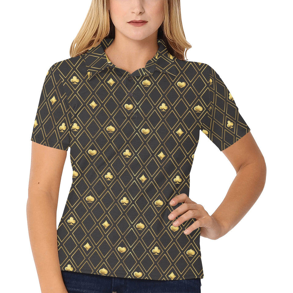 Casino Cards Suits Pattern Print Design 01 Women's All Over Print Polo Shirt