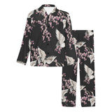 Japanese crane pink sakura pattern Men's Long Pajama Set