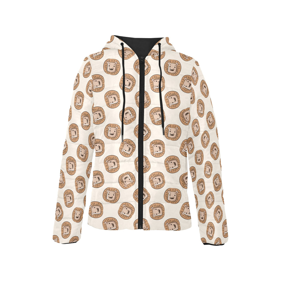 Lion Pattern Print Design 01 Women's Padded Hooded Jacket