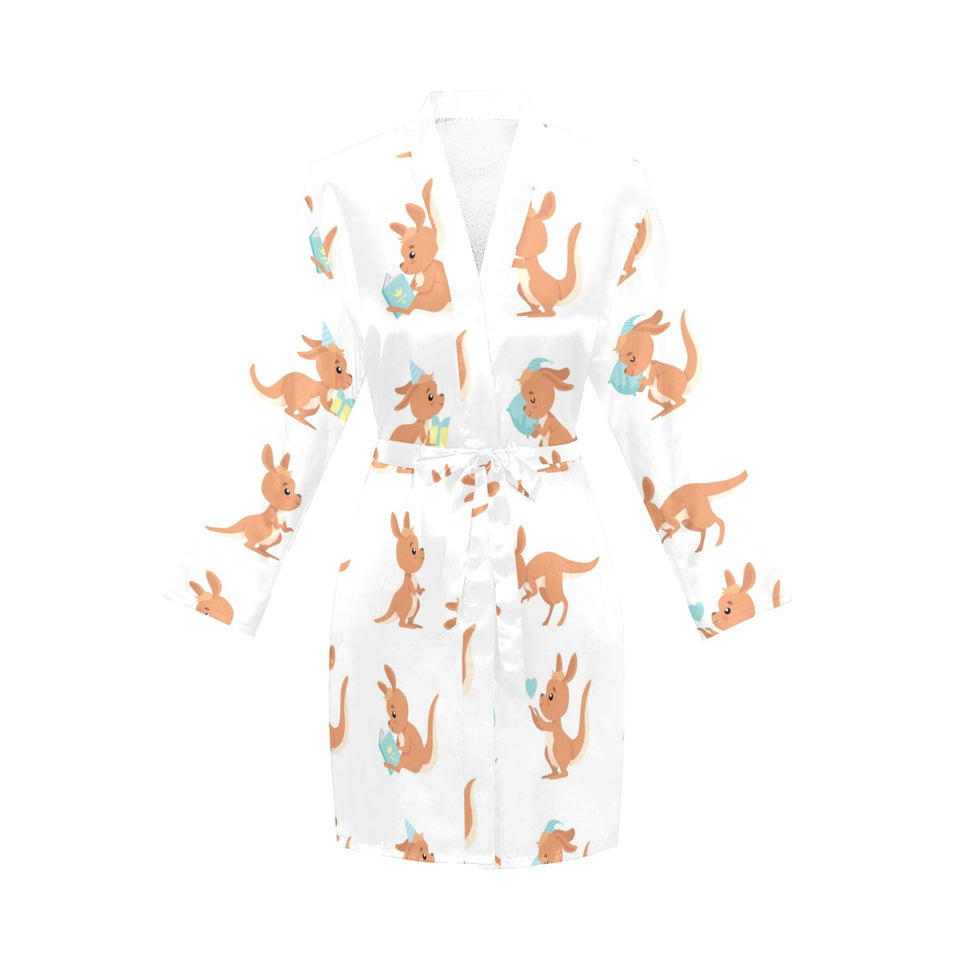 Cute Kangaroo pattern Women's Long Sleeve Belted Night Robe