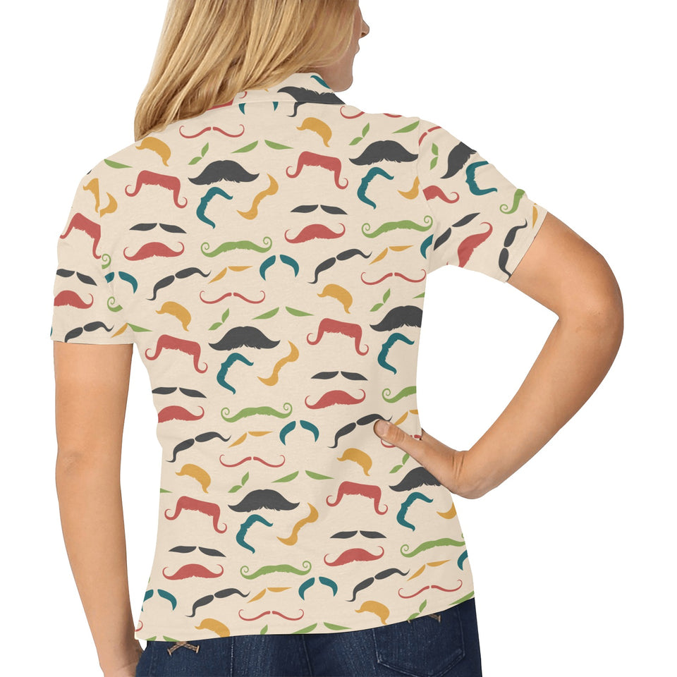 Mustache Beard Pattern Print Design 03 Women's All Over Print Polo Shirt