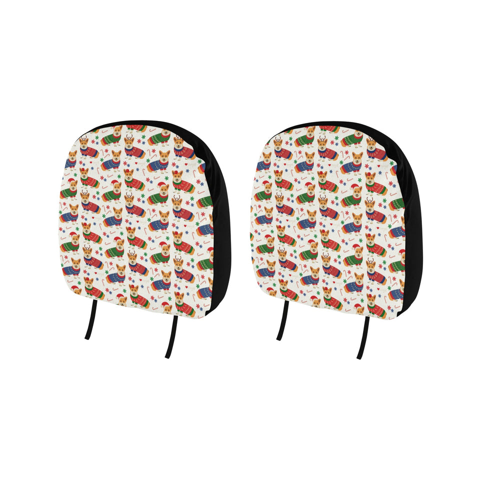 Corgi Christmas Pattern Car Headrest Cover