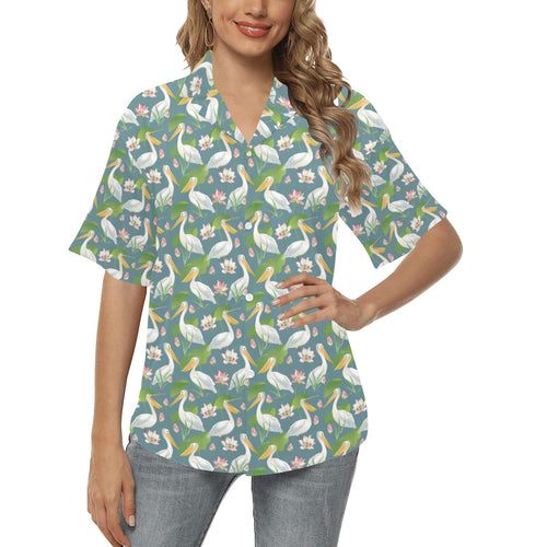 Pelican Pattern Print Design 04 Women's All Over Print Hawaiian Shirt