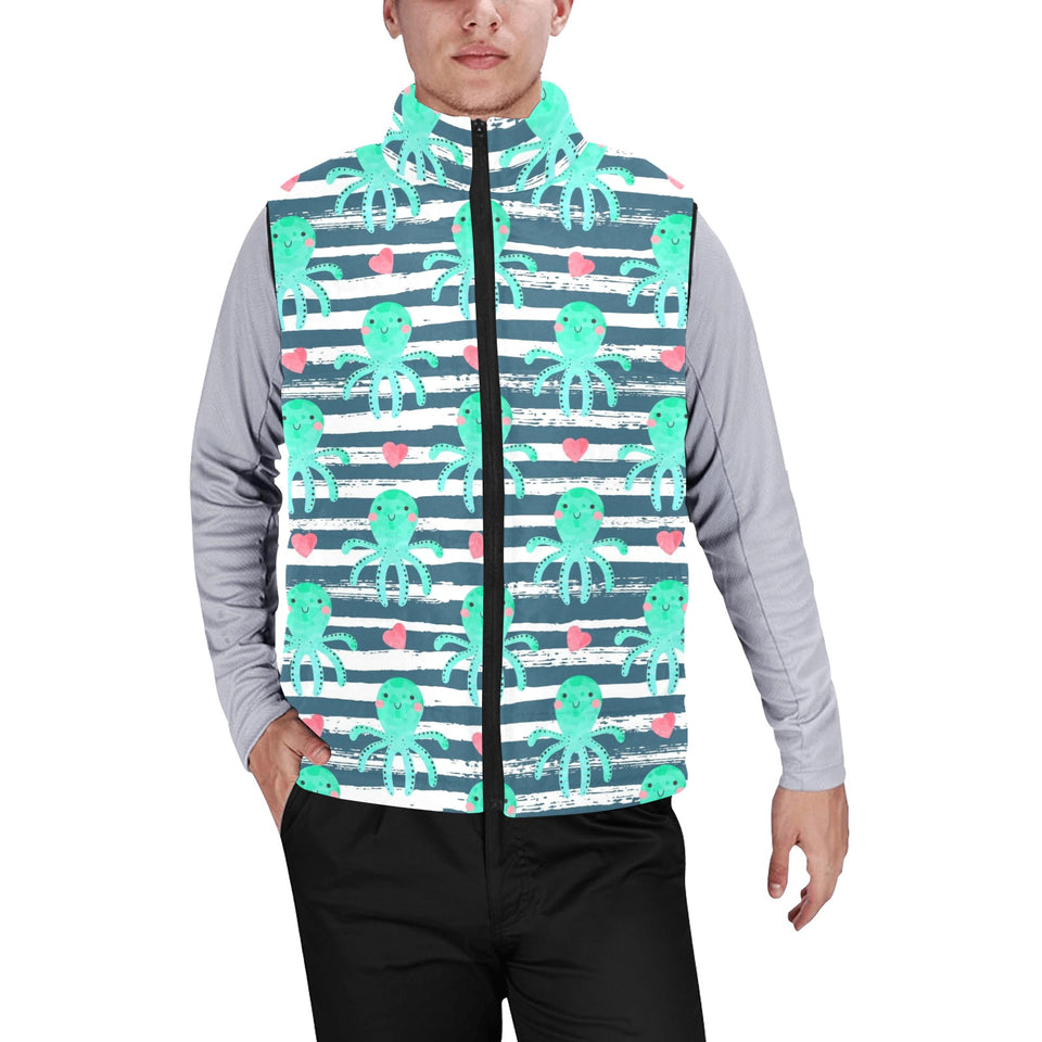 Cute octopuses heart striped background Men's Padded Vest