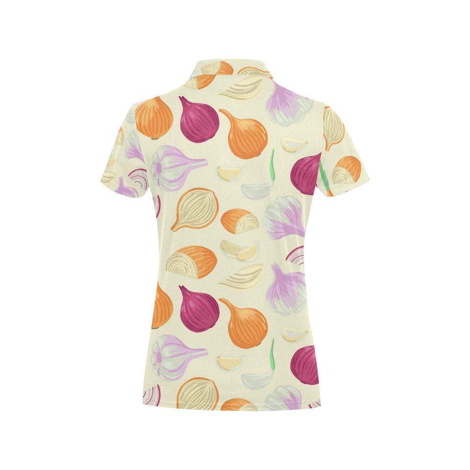 Onion garlic white red pattern Women's All Over Print Polo Shirt