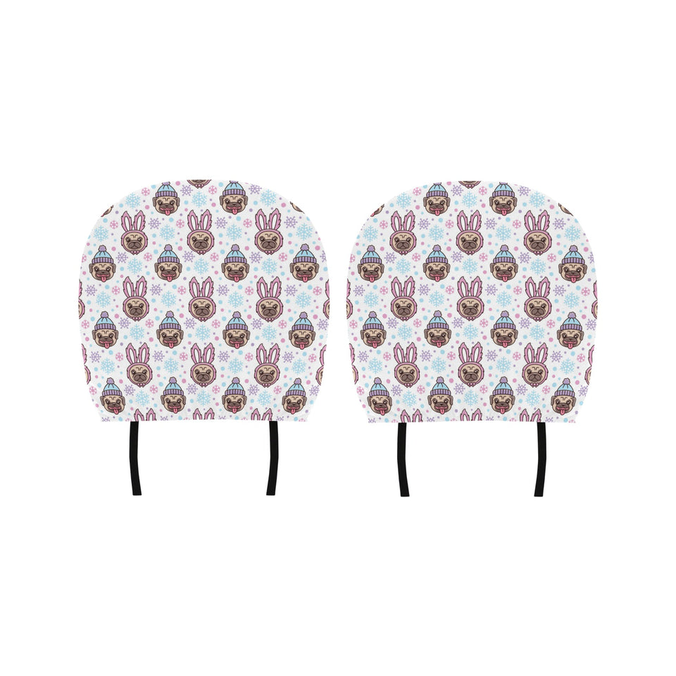 Cute pug hat rabbit costume pattern Car Headrest Cover
