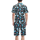 Skull flower roses leave pattern Men's V-Neck Short Pajama Set