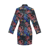 Octopus sea wave tropical fishe pattern Women's Long Sleeve Belted Night Robe