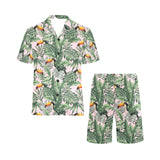 Toucan tropical green jungle palm pattern Men's V-Neck Short Pajama Set