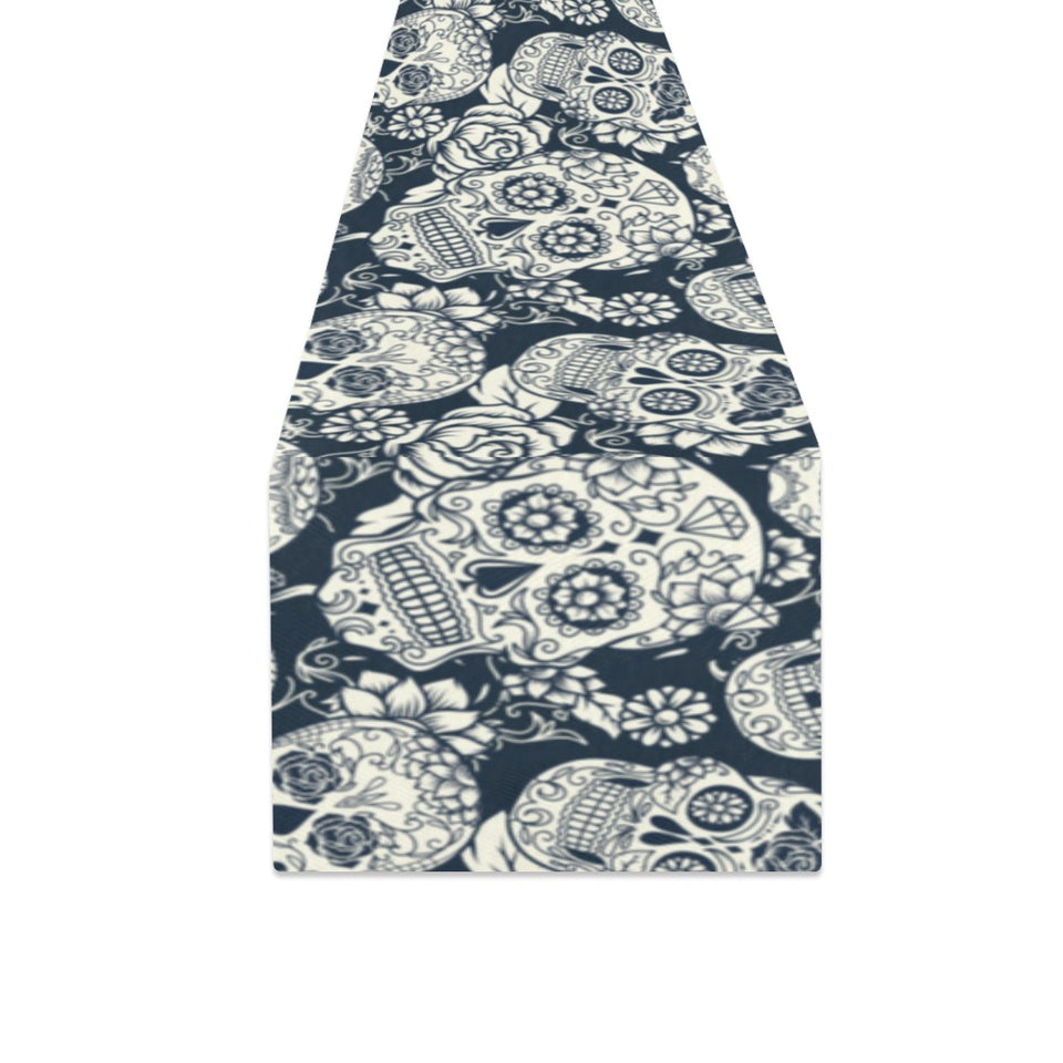 Sugar skull black white pattern Table Runner