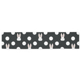 Cute white rabbit polka dots black background Table Runner