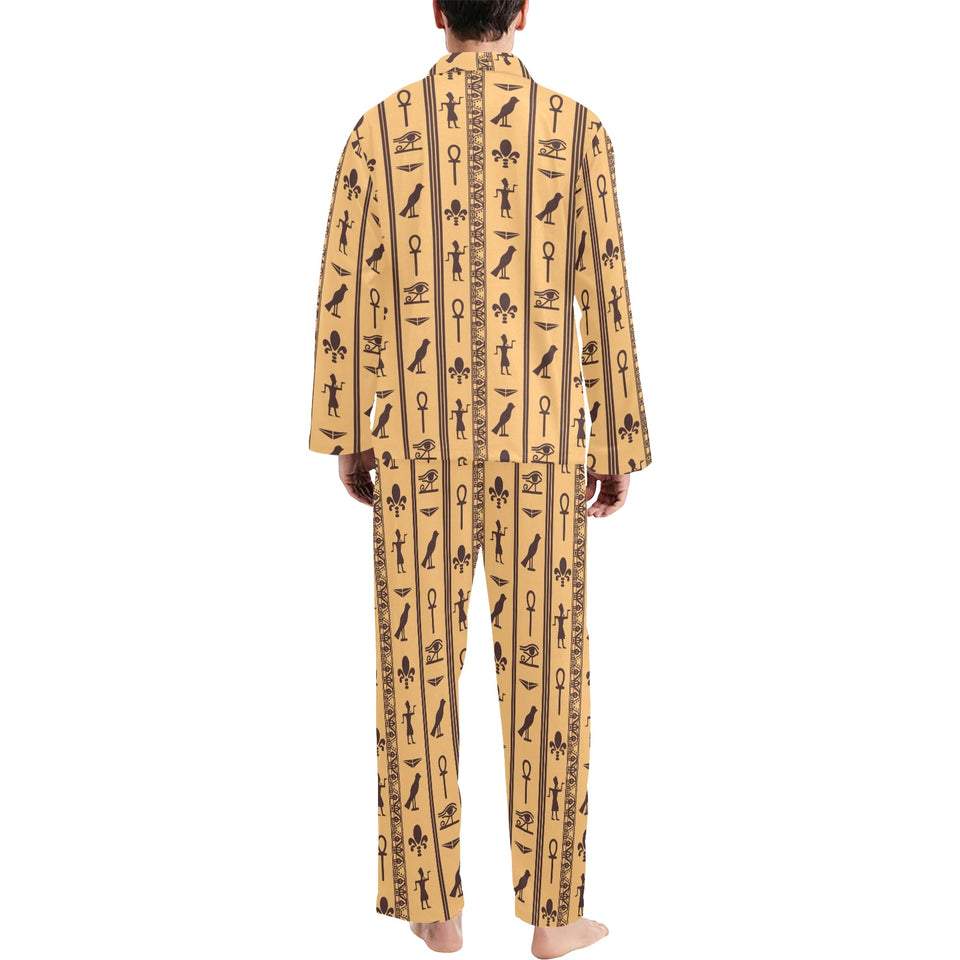 Egypt Hieroglyphics Pattern Print Design 02 Men's Long Pajama Set