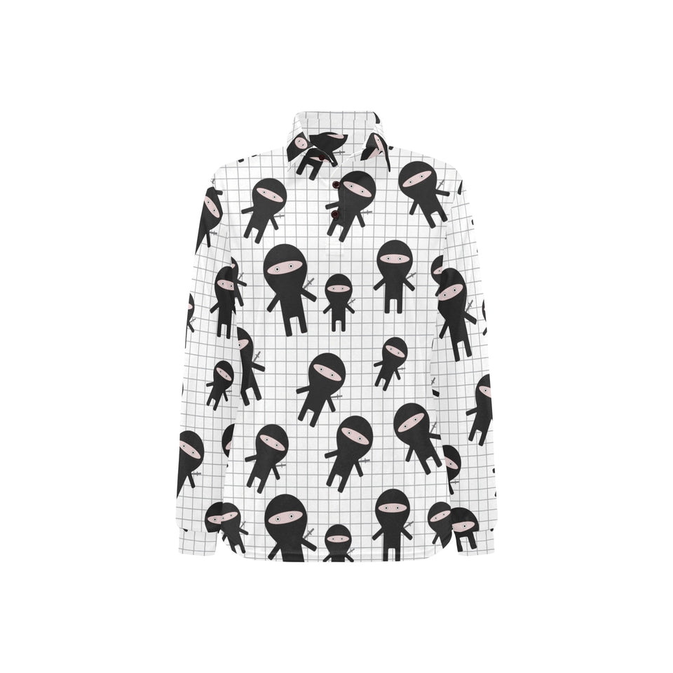 Ninja pattern plaid background Women's Long Sleeve Polo Shirt
