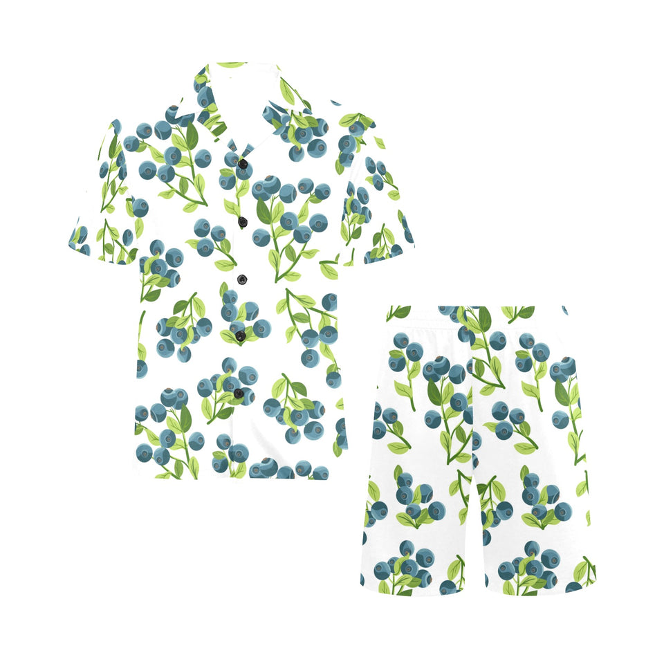 blueberry white background Men's V-Neck Short Pajama Set