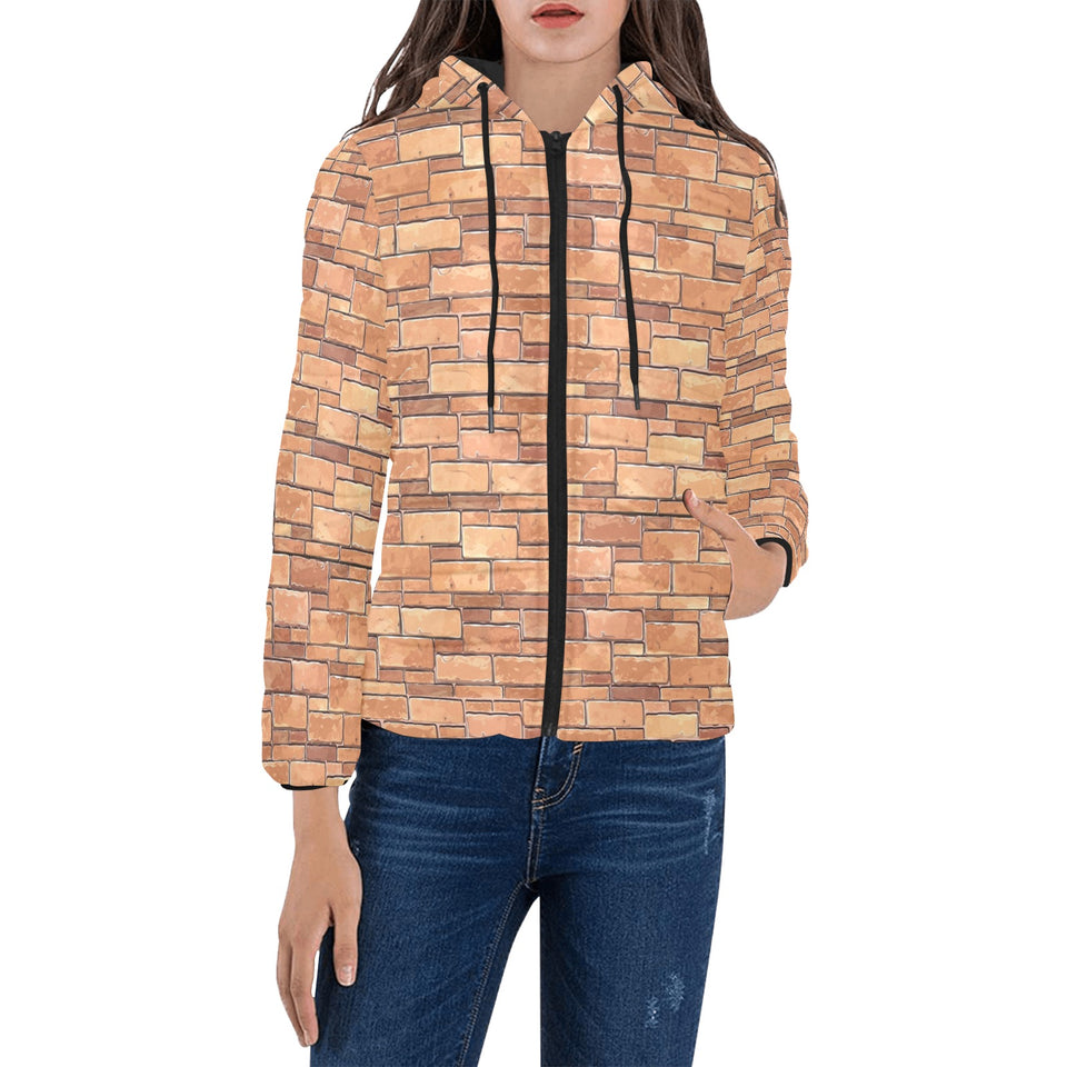 Brick Printed Pattern Print Design 04 Women's Padded Hooded Jacket