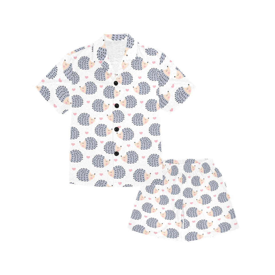 Hedgehog Pattern Print Design 04 Kids' Boys' Girls' V-Neck Short Pajama Set