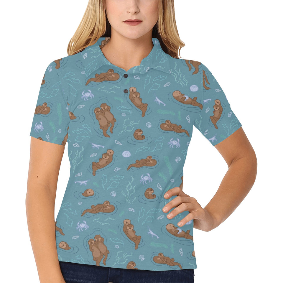 Sea otters pattern Women's All Over Print Polo Shirt