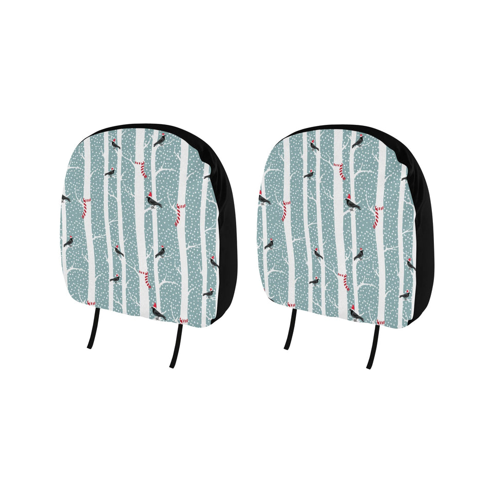 Crows christmas hat scarf Car Headrest Cover