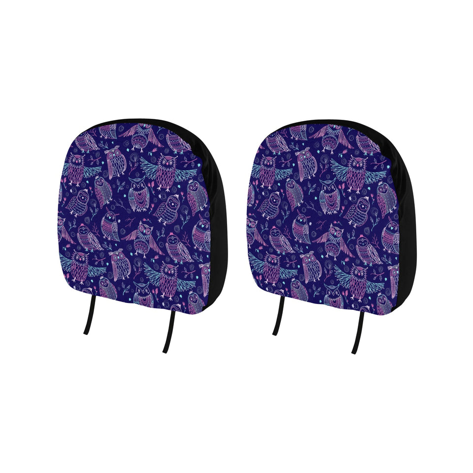 Cute owls pattern boho style ornament Car Headrest Cover