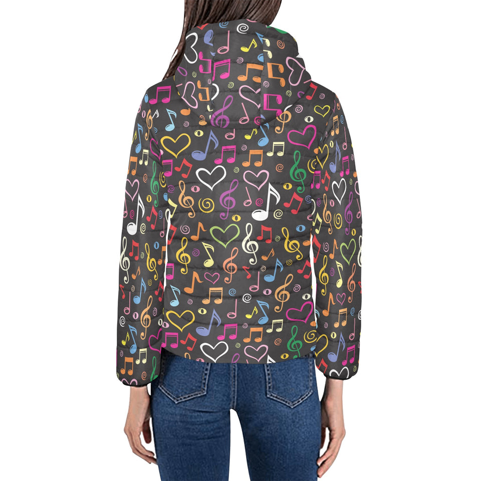 Music Notes Pattern Print Design 02 Women's Padded Hooded Jacket
