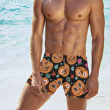 Pumpkin flowers spiderweb Halloween theme Men's Swimming Trunks