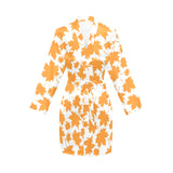 Orange Maple Leaf pattern Women's Long Sleeve Belted Night Robe