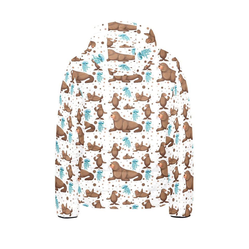 sea lion Seals jellyfish pattern Kids' Boys' Girls' Padded Hooded Jacket