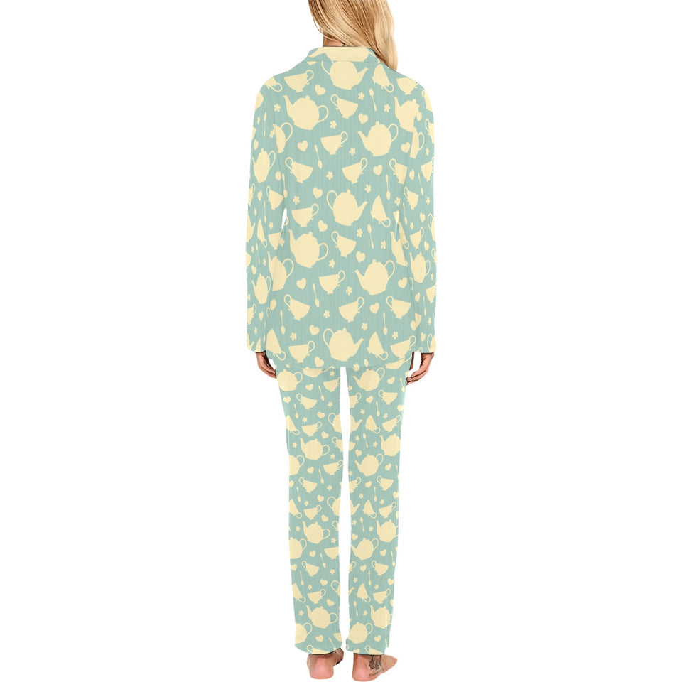 Tea pots Pattern Print Design 02 Women's Long Pajama Set