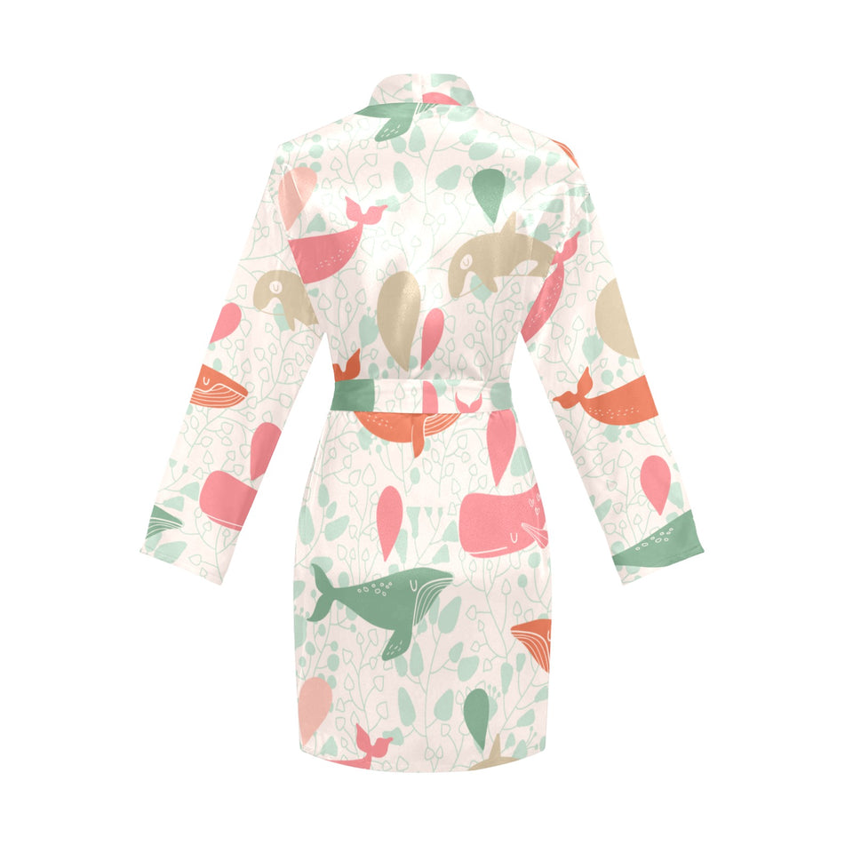 Cute whale pattern Women's Long Sleeve Belted Night Robe