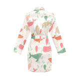 Cute whale pattern Women's Long Sleeve Belted Night Robe