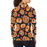 Pumpkin flowers spiderweb Halloween theme Women's Long Sleeve Polo Shirt