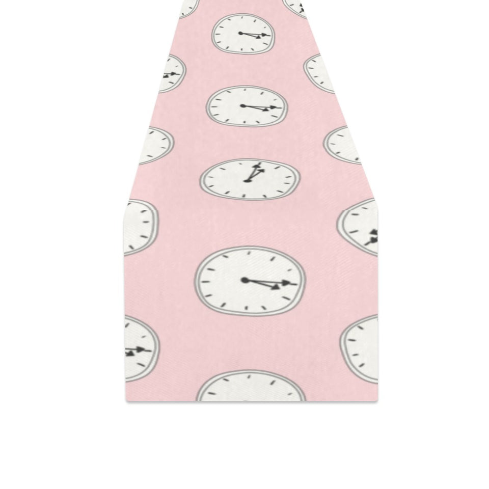 Clock pattern pink blackground Table Runner