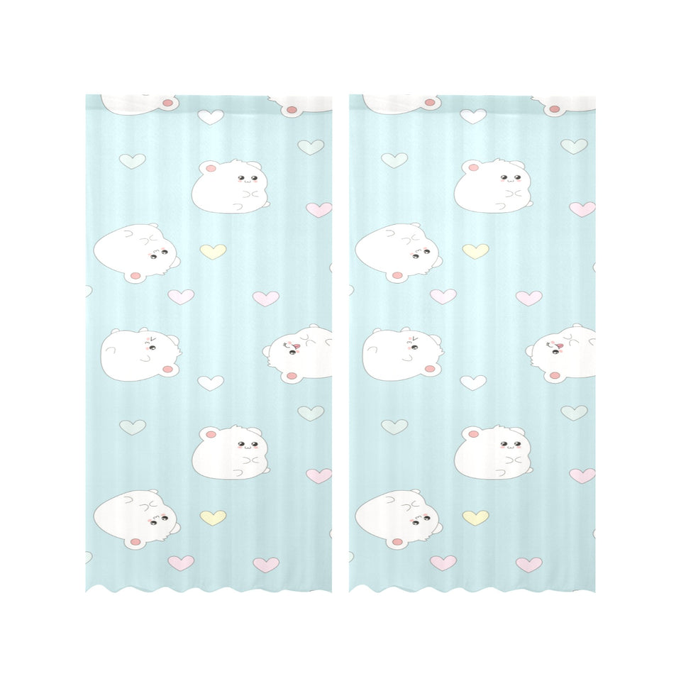 White cute hamsters heart pattern Gauze Curtain
