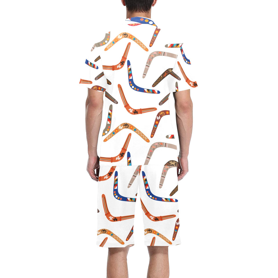 Boomerang Australian aboriginal ornament pattern Men's V-Neck Short Pajama Set