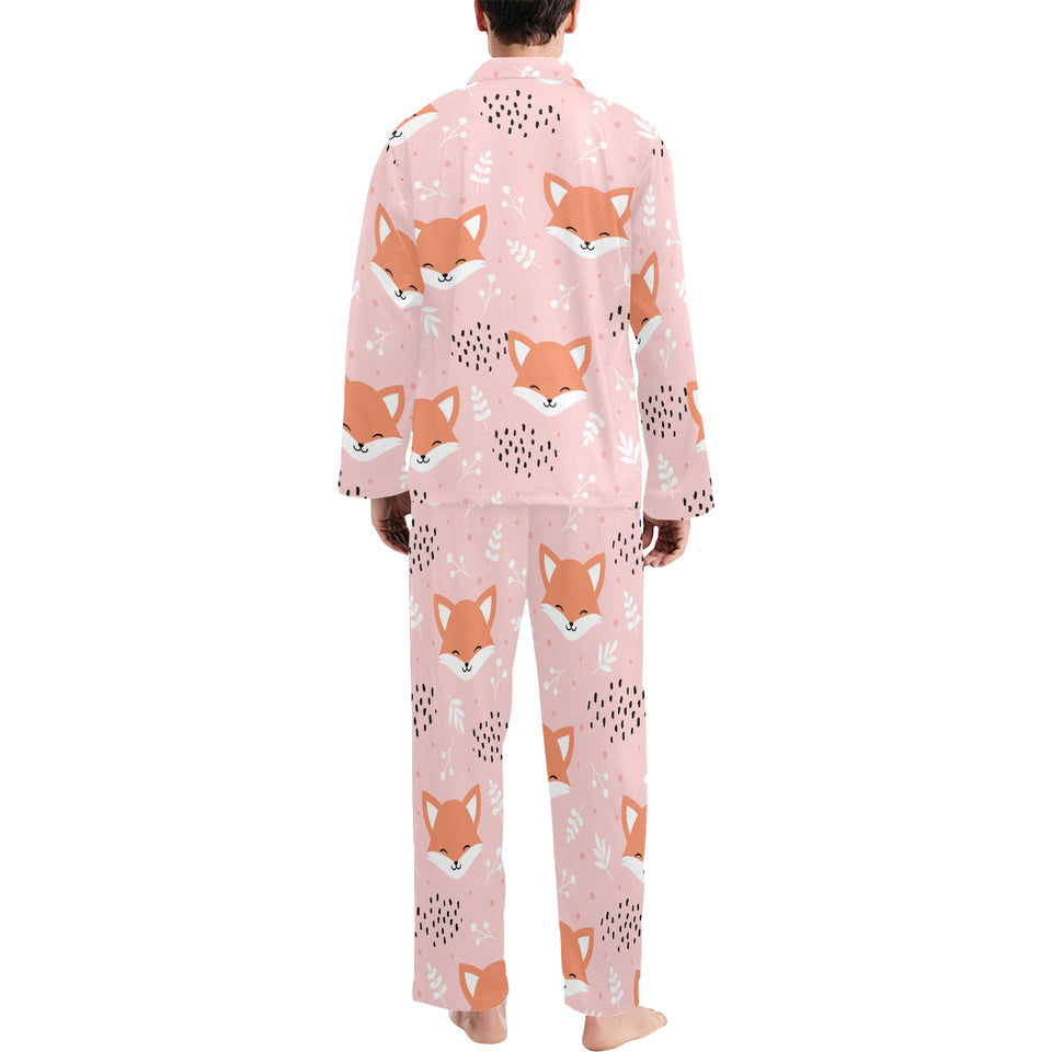 Cute fox pattern pink background Men's Long Pajama Set