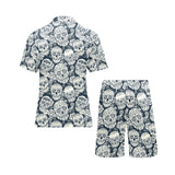 Sugar skull black white pattern Men's V-Neck Short Pajama Set