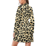 Leopard print design pattern Women's Long Sleeve Belted Night Robe